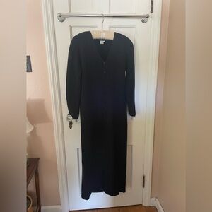 Peruvian Connection Alpaca Black Sweater Dress Small V Neck Maxi Long Sleeve